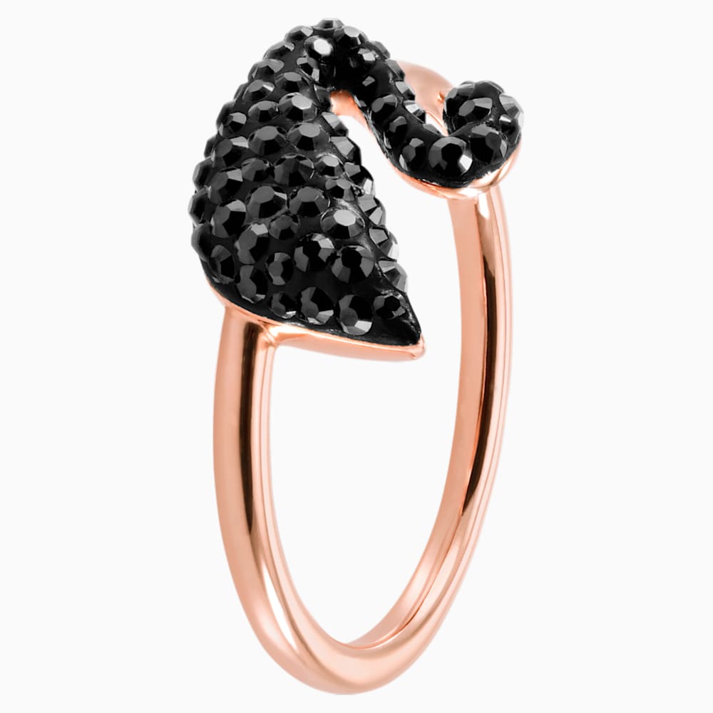 Swarovski Iconic Swan Ring, Black, Rose-gold tone plated | Swarovski.com