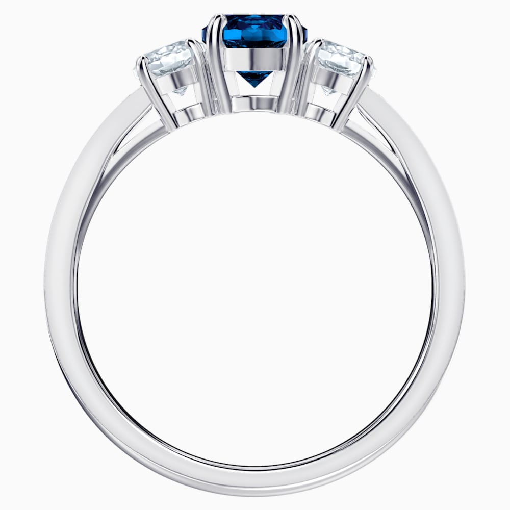 Attract Trilogy Round Ring, Blue, Rhodium plated | Swarovski.com
