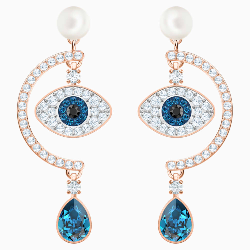 Luckily Evil Eye Pierced Earrings Blue Rose Gold Tone Plated Swarovski Com
