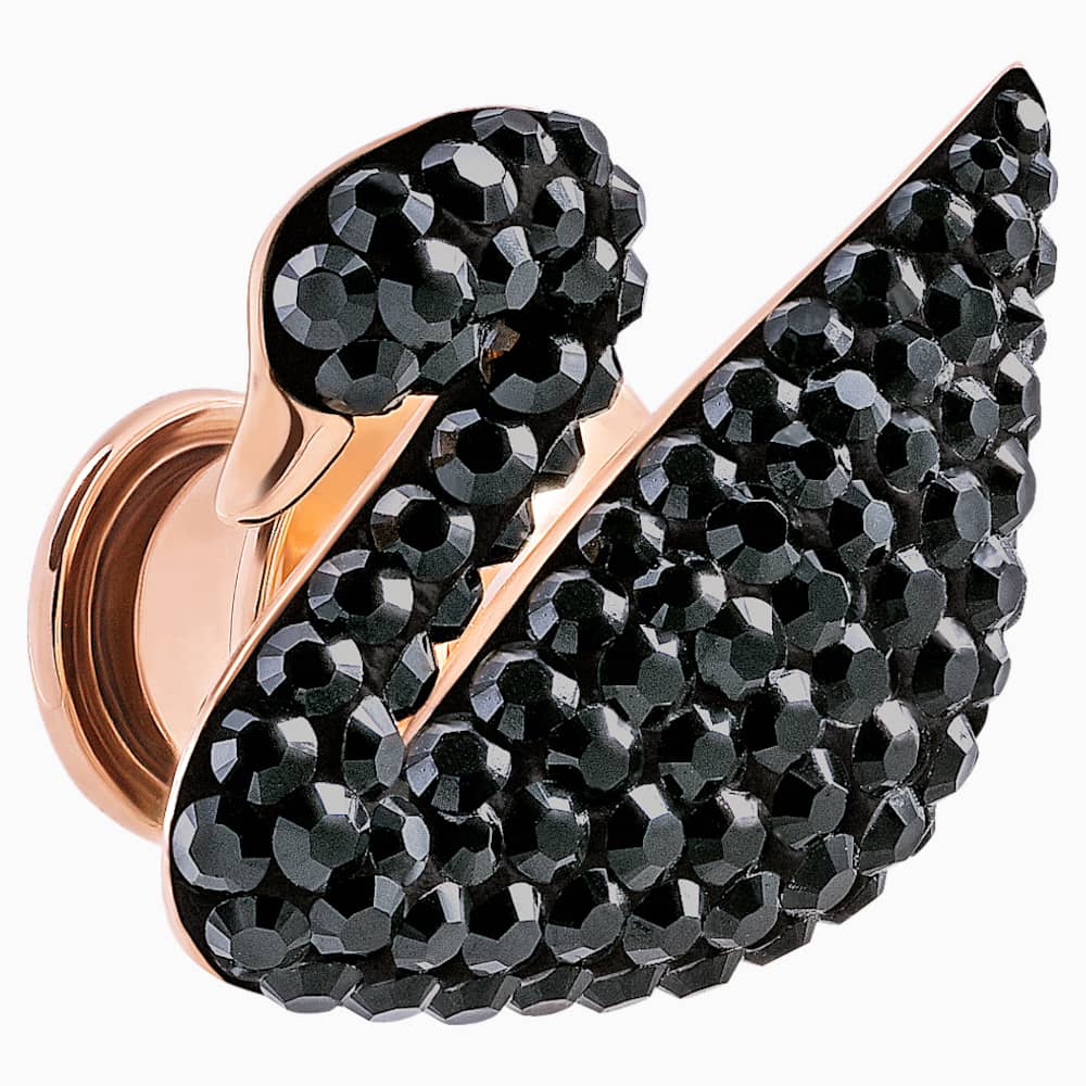 Iconic Swan Tack Pin, Black, Rose gold tone plated Iconic Swan Tack Pin, Black, Rose gold tone plated