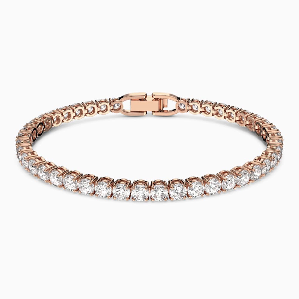 Tennis Bileklik Beyaz Pembe Altin Rengi Kaplama Swarovski Com