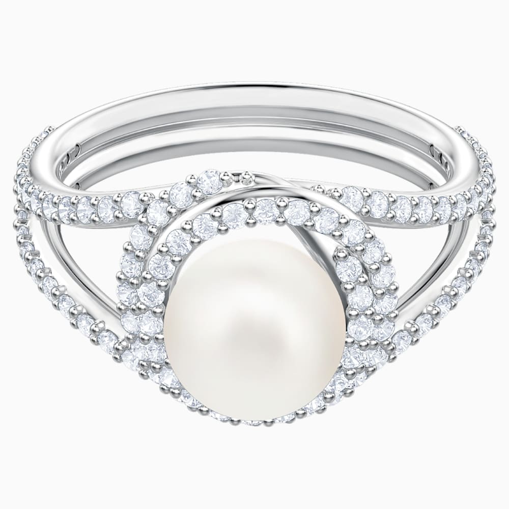Originally Cocktail Ring, White, Rhodium plated | Swarovski.com