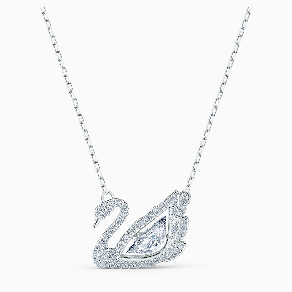 Dancing Swan Necklace, White, Rhodium plated | Swarovski.com