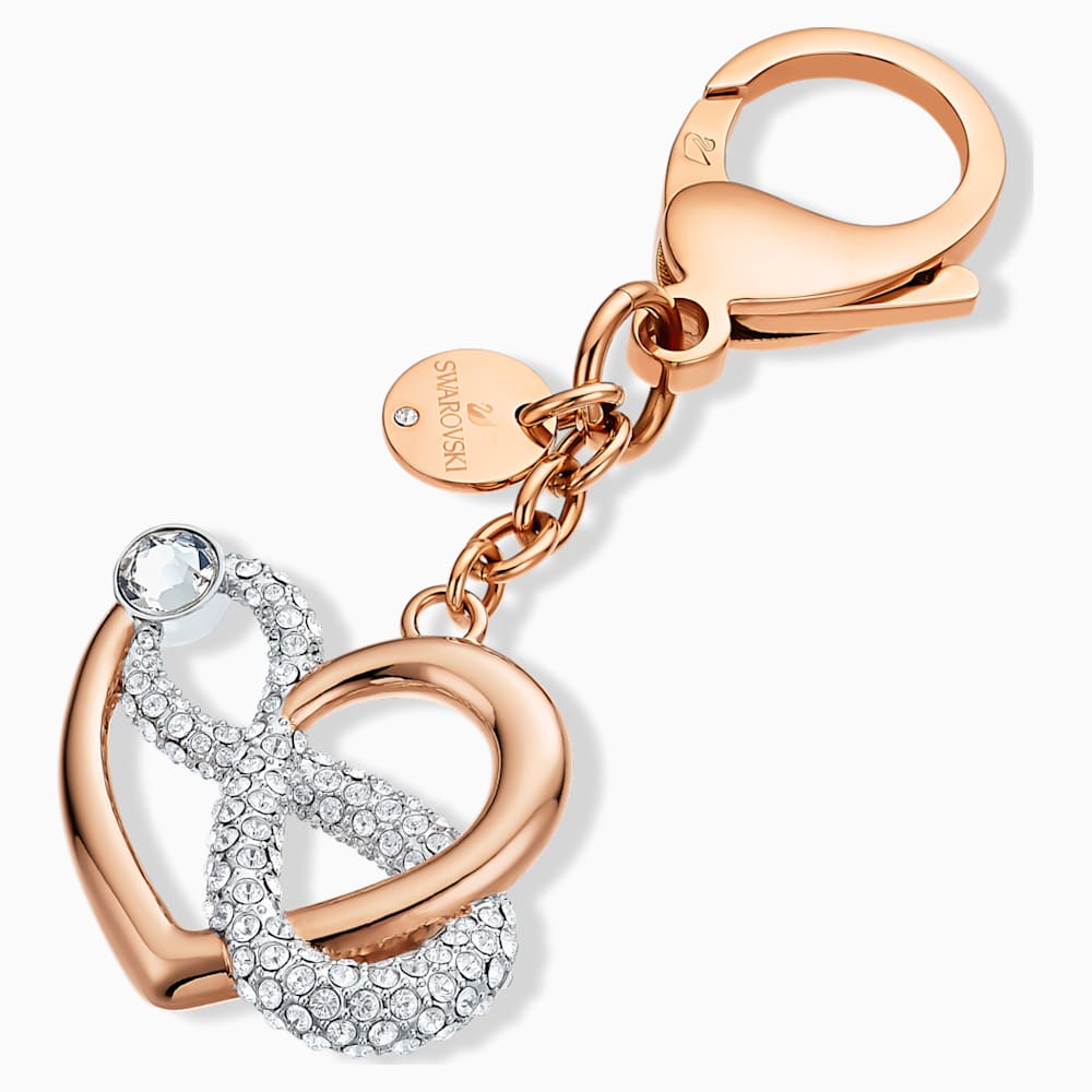 Infinite Bag charm, White, Rosegold tone plated
