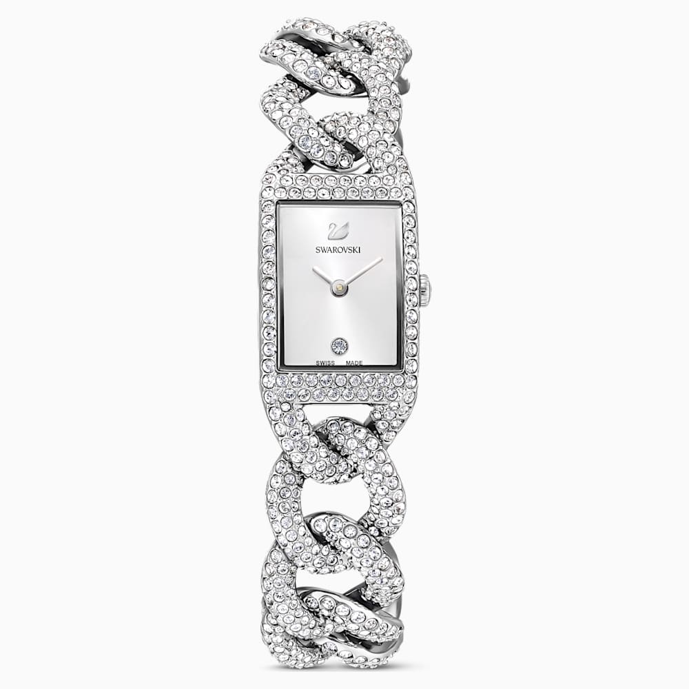 Cocktail Watch Full Pavé Metal Bracelet Silver Tone Stainless Steel