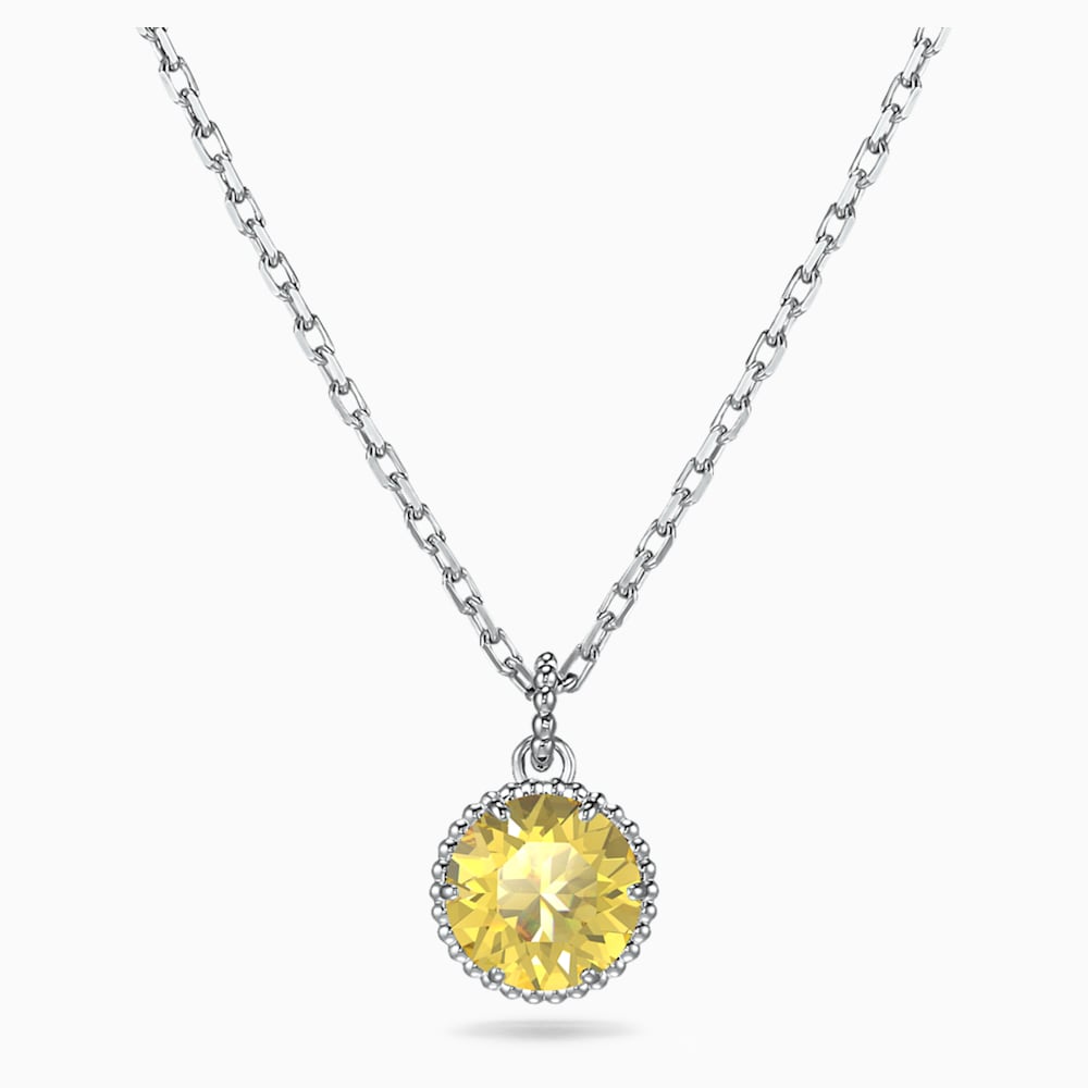 Birthstone Pendant, November, Yellow, Rhodium plated