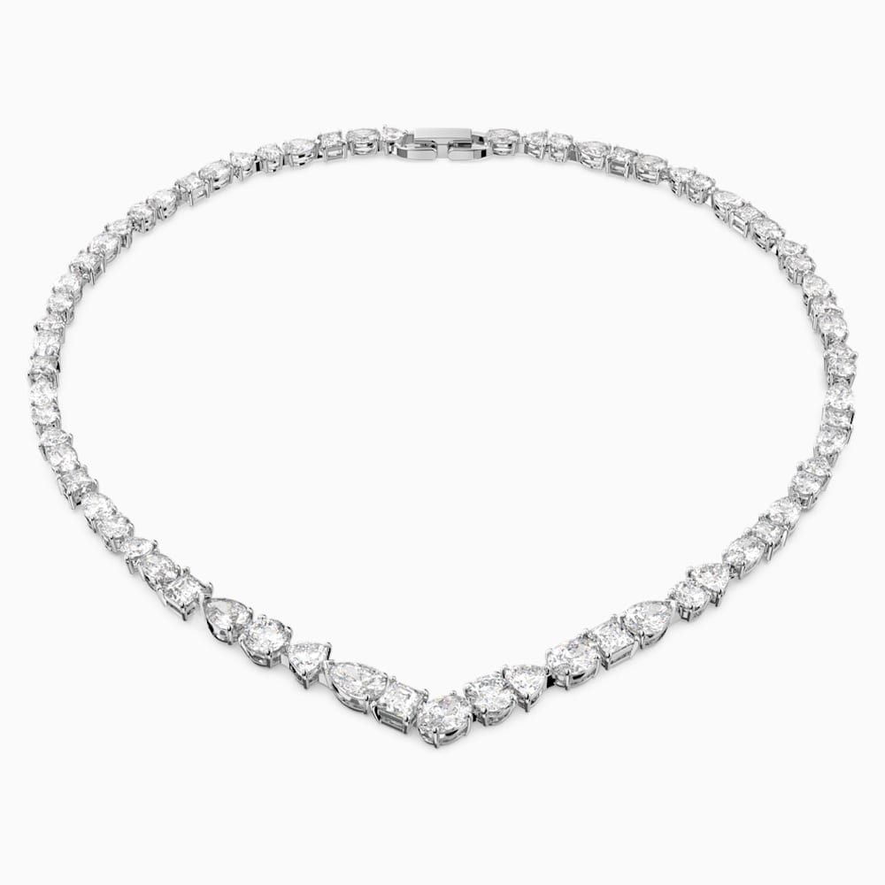 tennis deluxe v necklace mixed cuts white rhodium plated