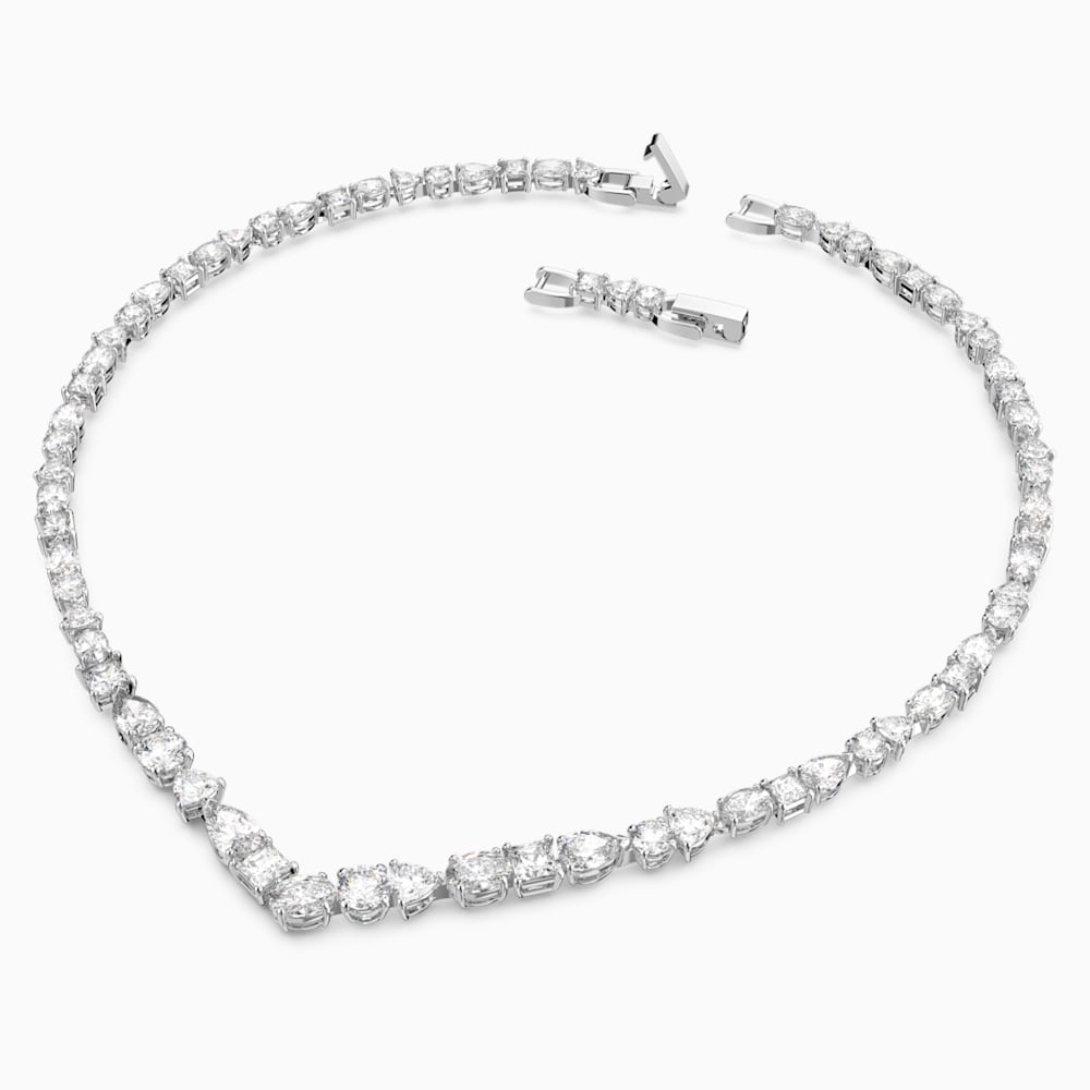 tennis deluxe v necklace mixed cuts white rhodium plated