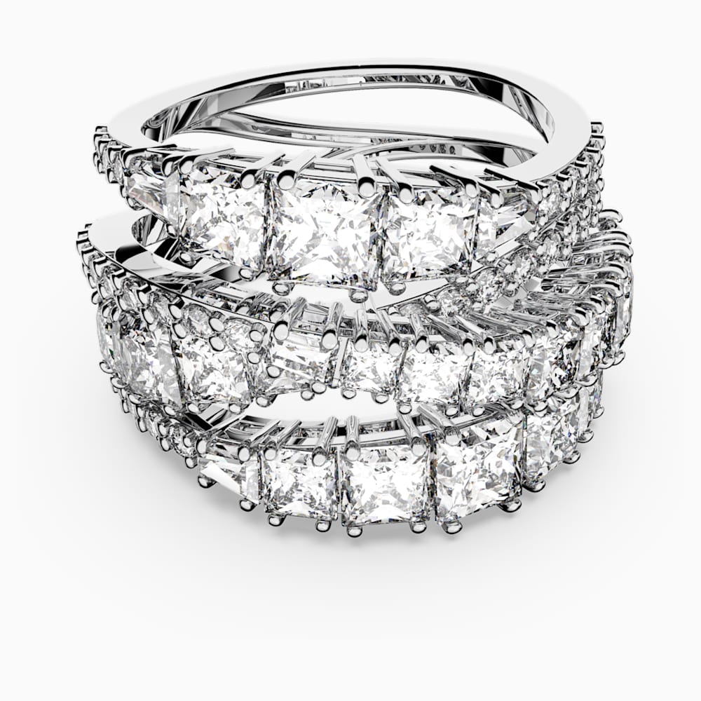Twist Wrap Ring, White, Rhodium plated