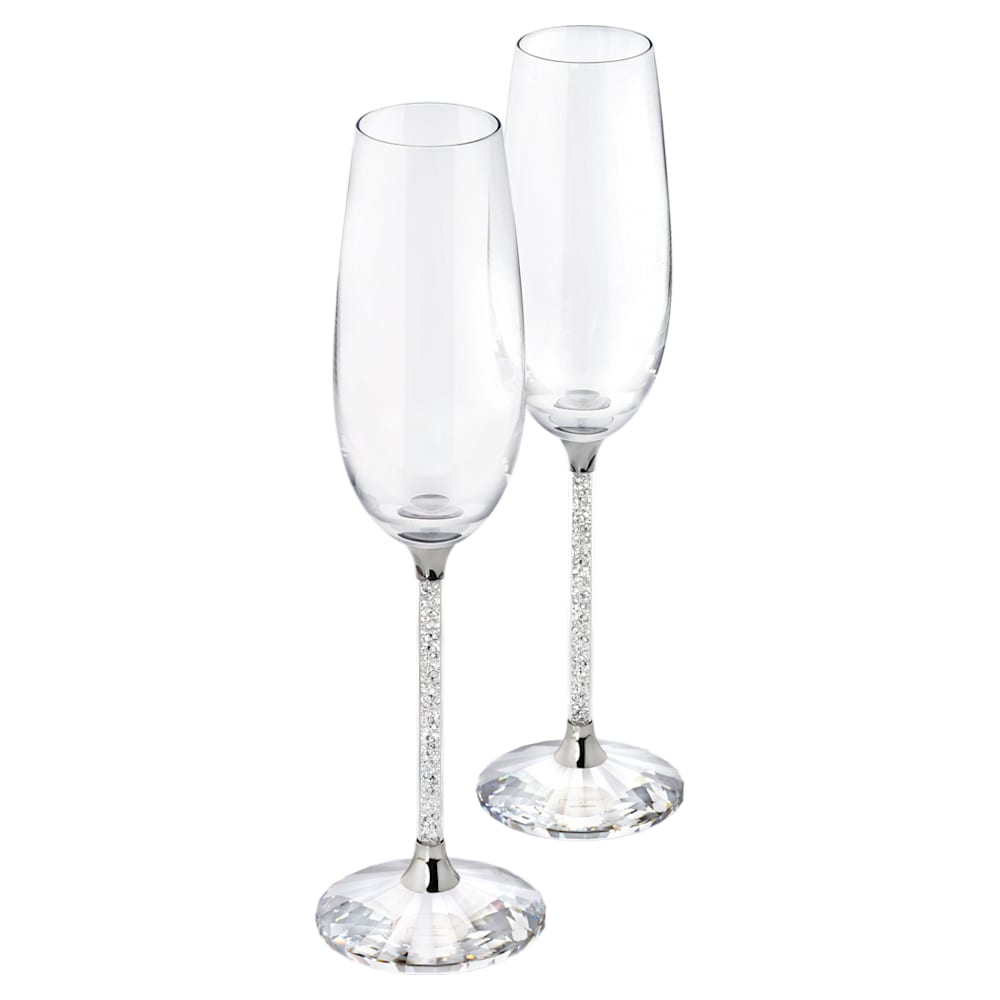 Set of 2 Tall Drinking Glasses and Square Tumblers with Gold Plated  Ornament with Swarovski Crystals Jewels - 8.5 oz 