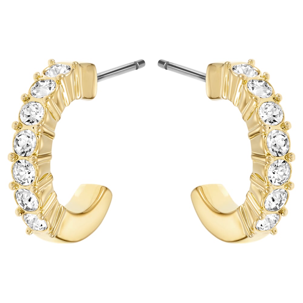 Mini Hoop pierced earrings, White, Gold-tone plated