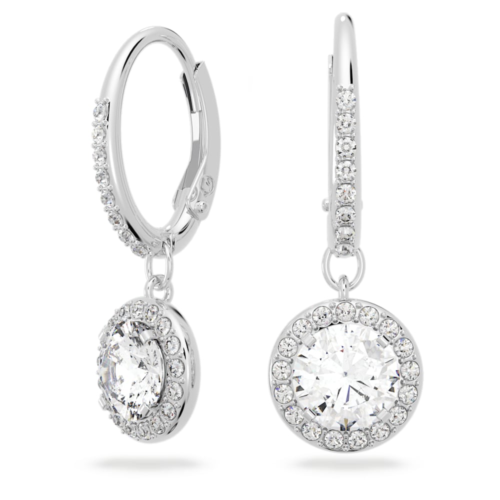 Angelic drop earrings, Round cut, White, Rhodium plated