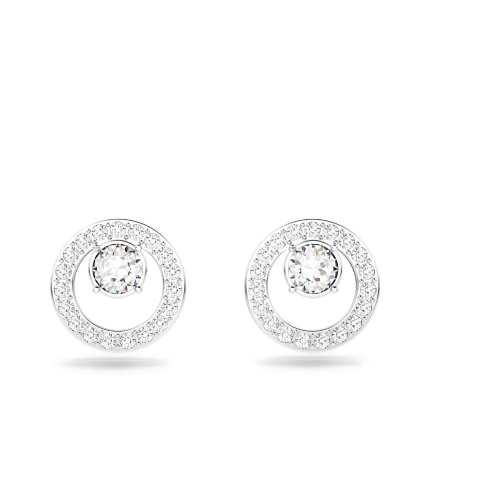 Swarovski Silver-tone Crystal Circle Stud Earrings In White