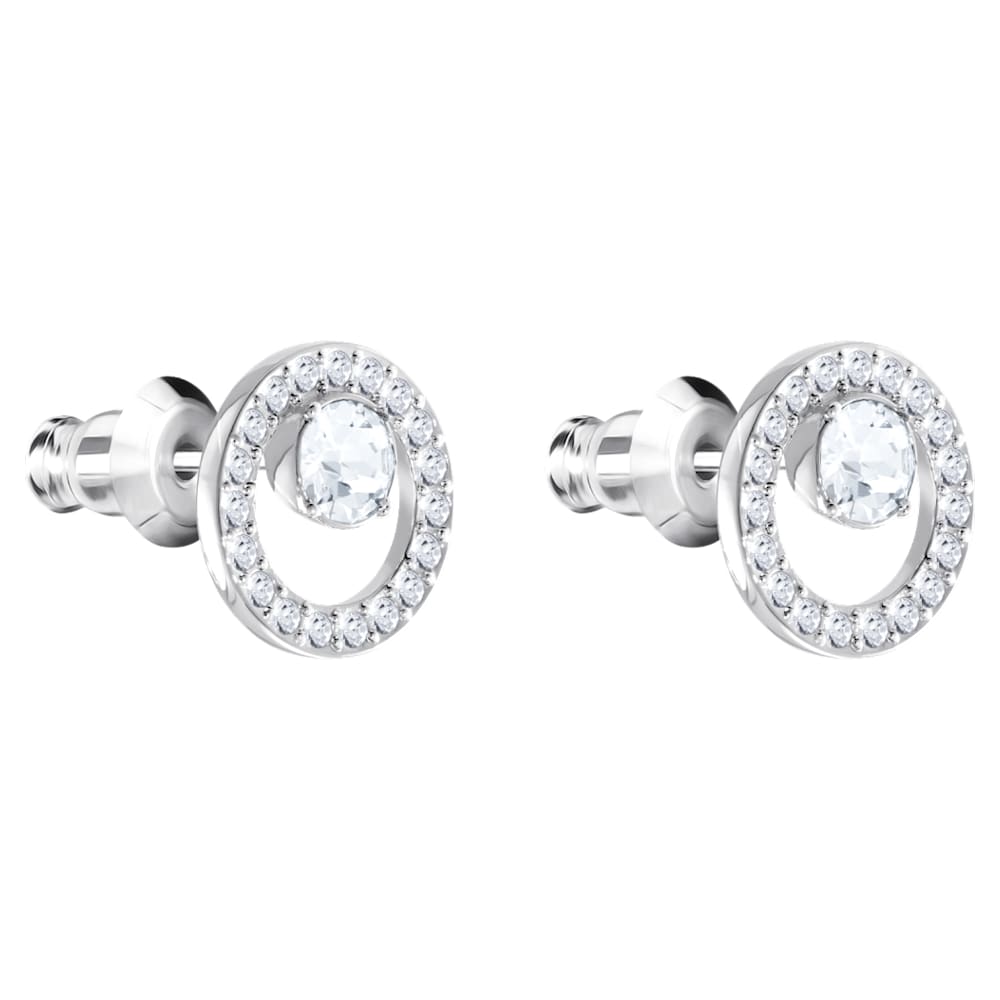 Creativity Circle Pierced Earrings, White, Rhodium plated | Swarovski.com