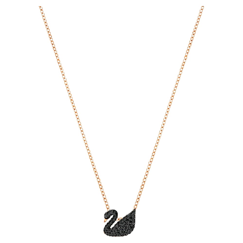 Swarovski Iconic Swan pendant, Swan, Small, Black, Rose gold-tone