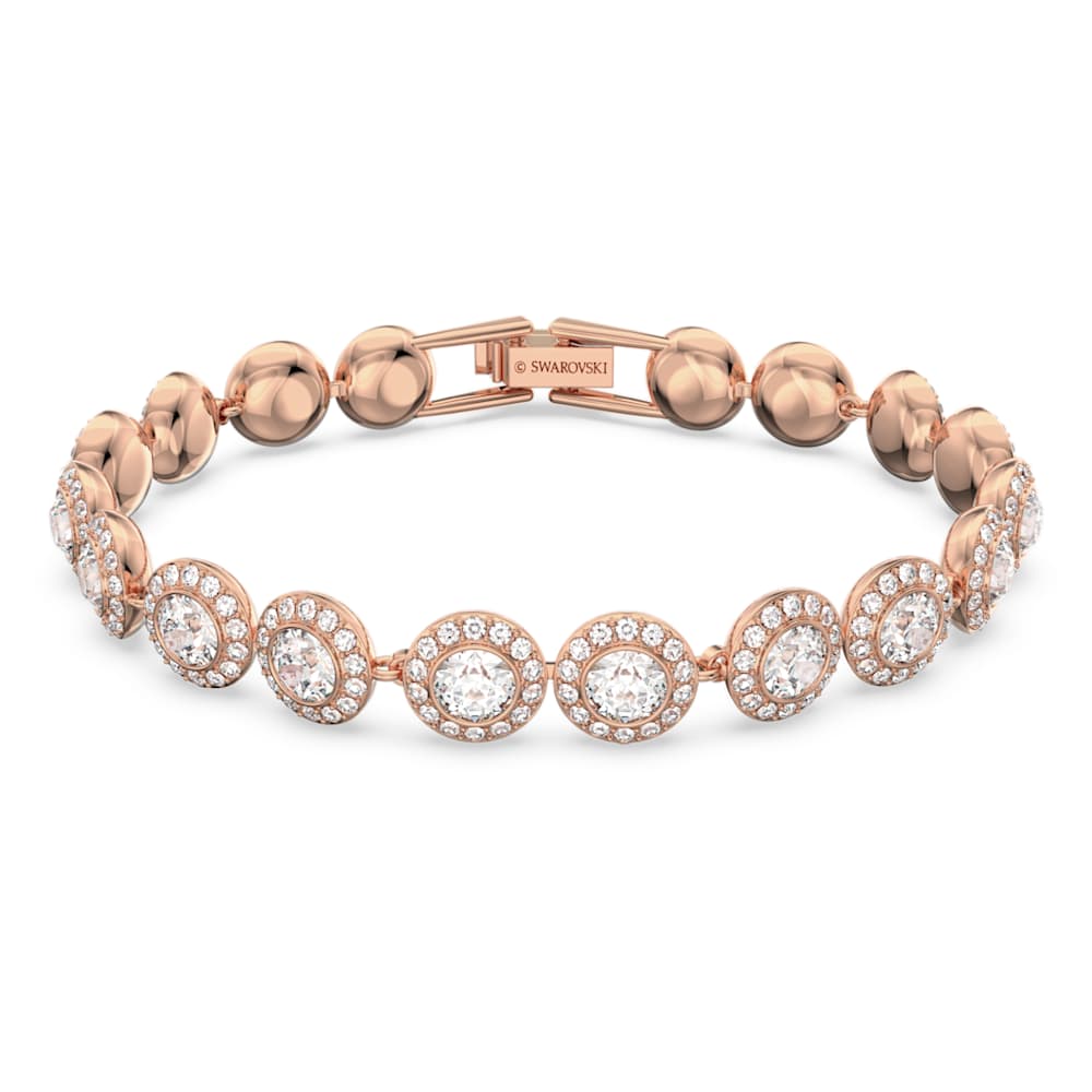 Angelic bracelet, Round cut, Pavé, Medium, White, Rose gold-tone plated