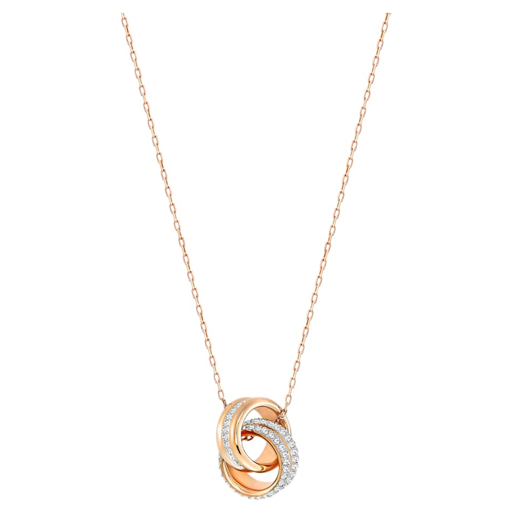 Further pendant, Pavé, Intertwined circles, White, Rose gold-tone 