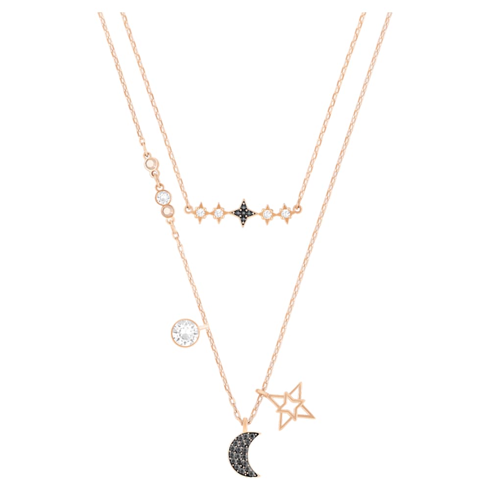 Swarovski Symbolic necklace, Set (2), Moon and star, Black, Rose 