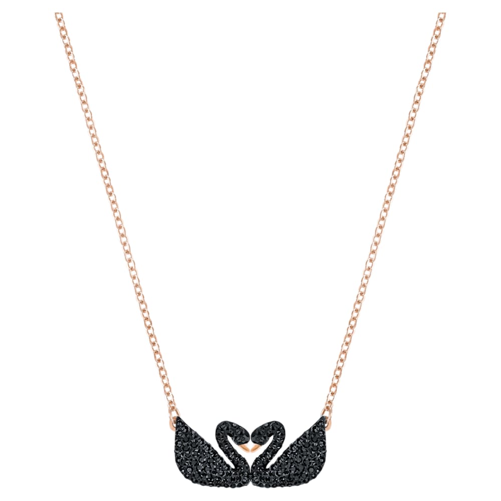 Collier Swarovski Iconic Swan, noir, Métal doré rose Collier Swarovski Iconic Swan, noir, Métal doré rose