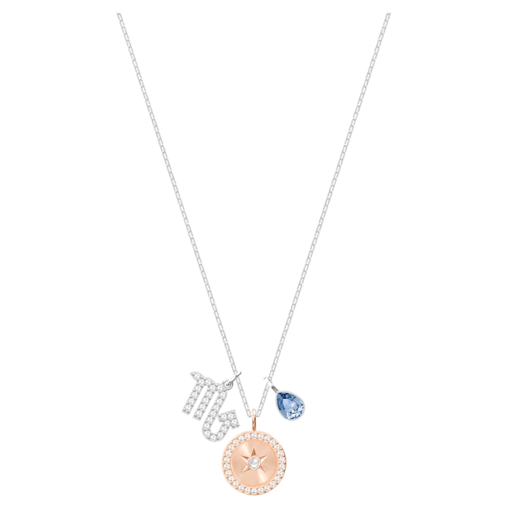 Zodiac pendant, Scorpio, Blue, Rhodium 