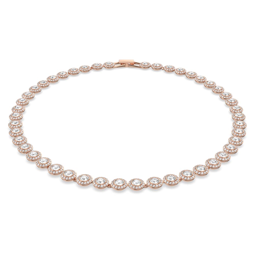 Angelic necklace, Round, White, Rose goldtone plated