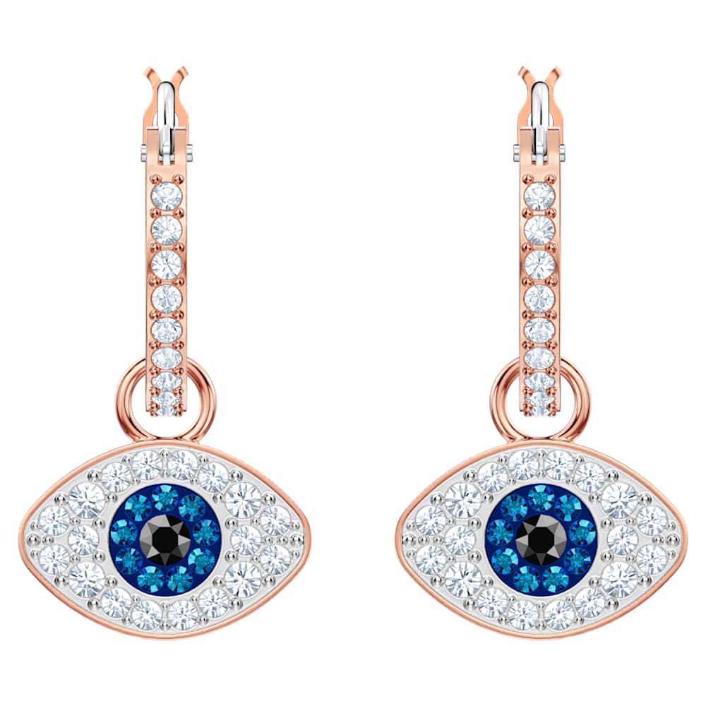 Swarovski Symbolic earrings, Evil eye, Blue, Rose goldtone plated