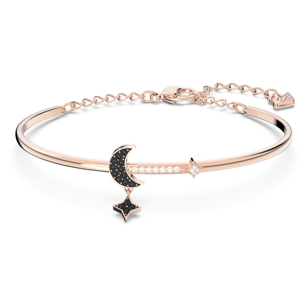 Symbolica bangle, Moon and star, Black, Rose gold-tone plated 
