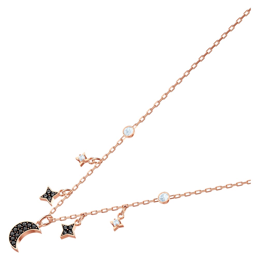 Swarovski Symbolic necklace, Moon and star, Black, Rose gold-tone plated | Swarovski