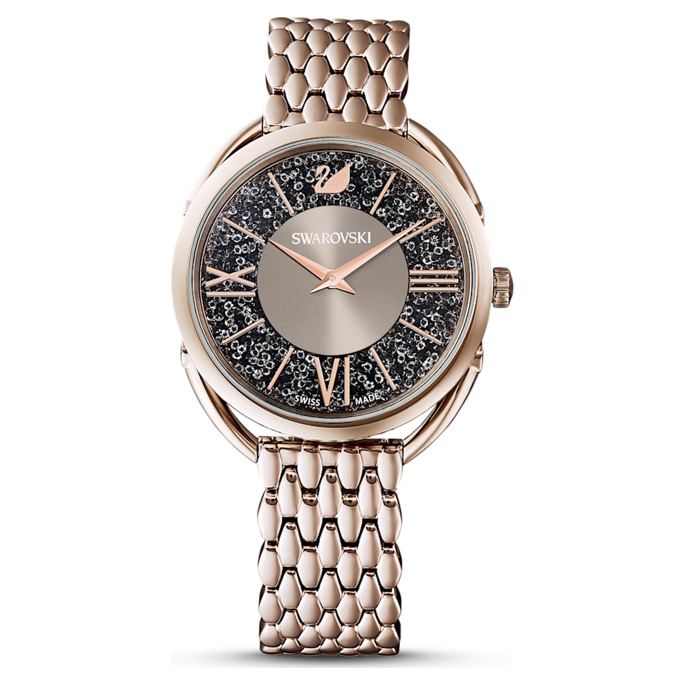 Crystalline Glam watch, Metal bracelet, Gray, Champagne gold-tone finish