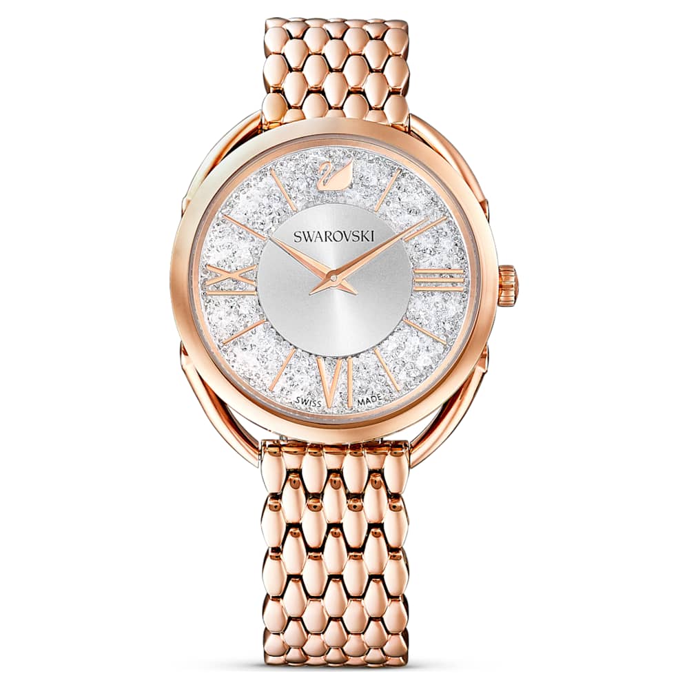 Crystalline Glam watch, Swiss Made, Metal bracelet, Rose gold tone 