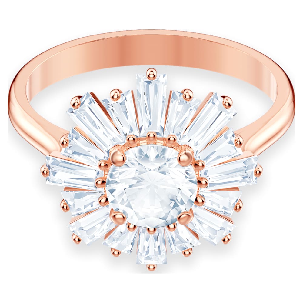 Sunshine ring, Mixed cuts, Sun, White, Rose gold-tone plated