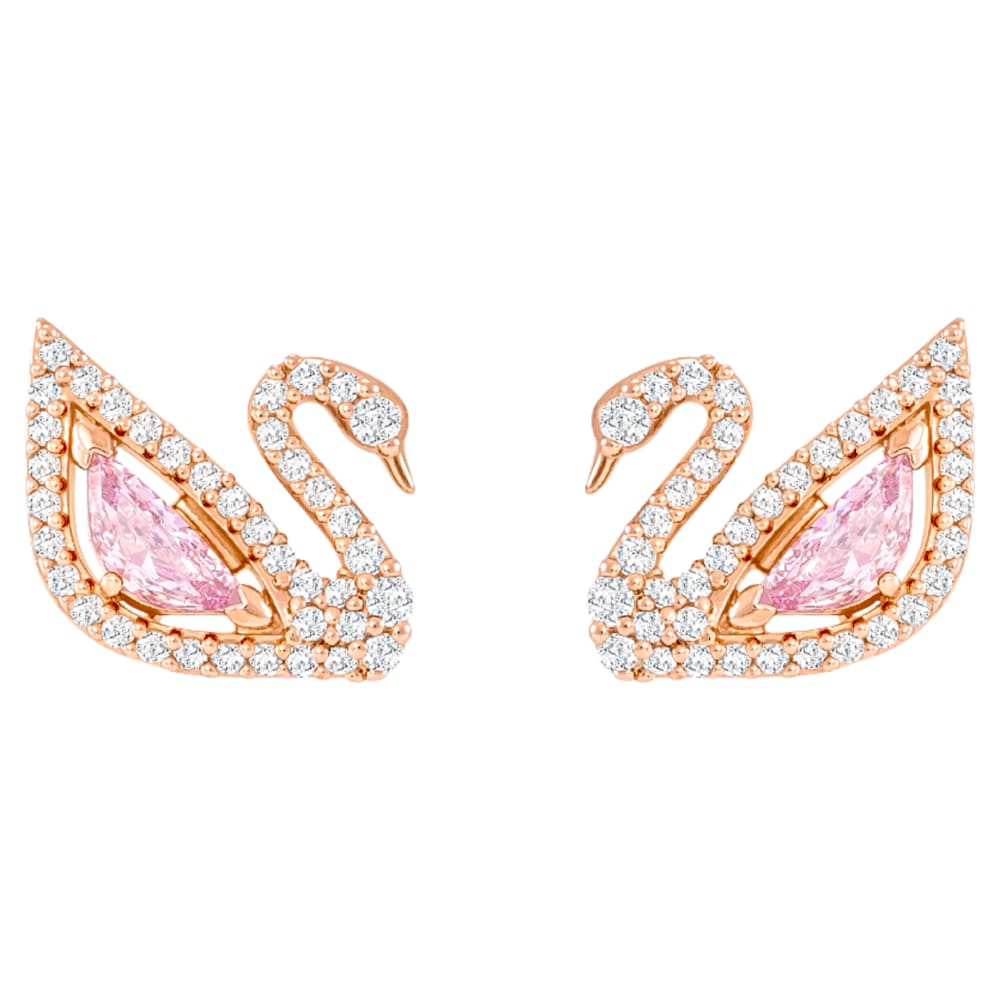 Dazzling Swan Pierced Earrings Multi Colored Rose Gold Tone Plated