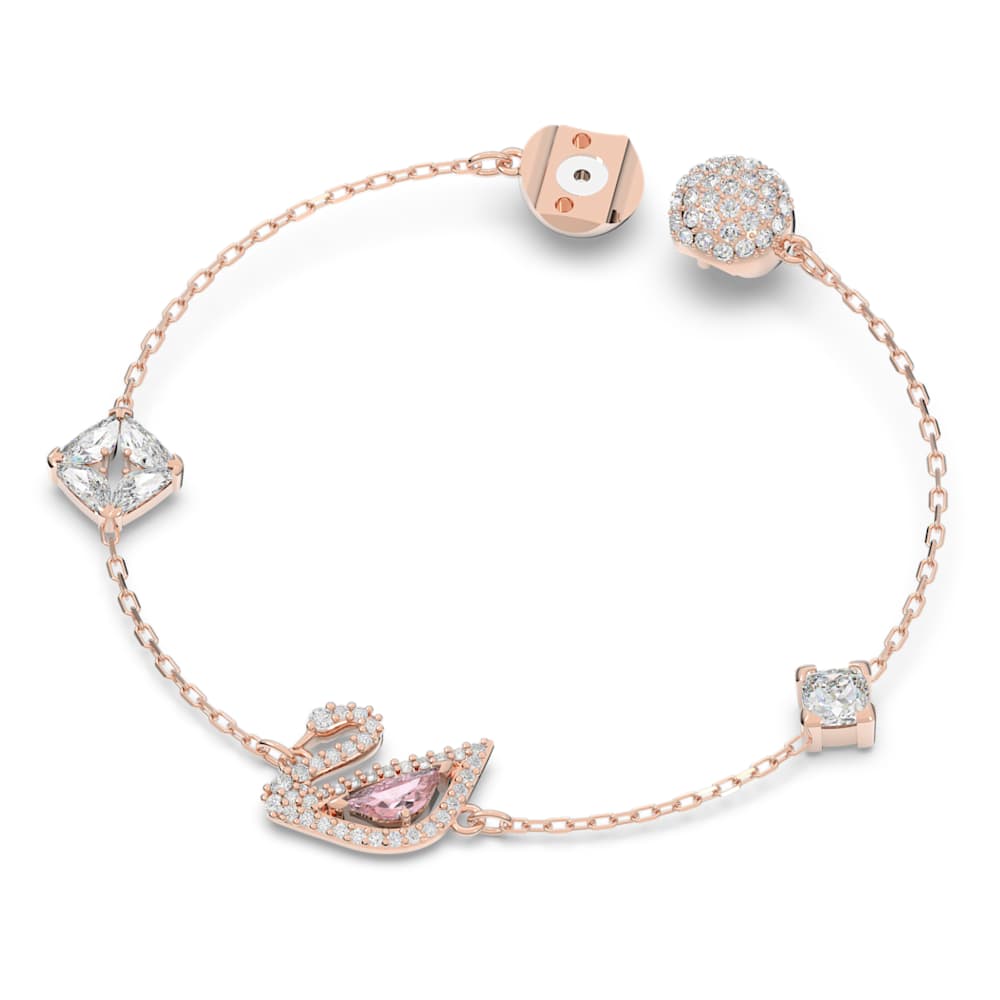 Dazzling Swan bracelet, closure, Swan, Pink, Rose goldtone