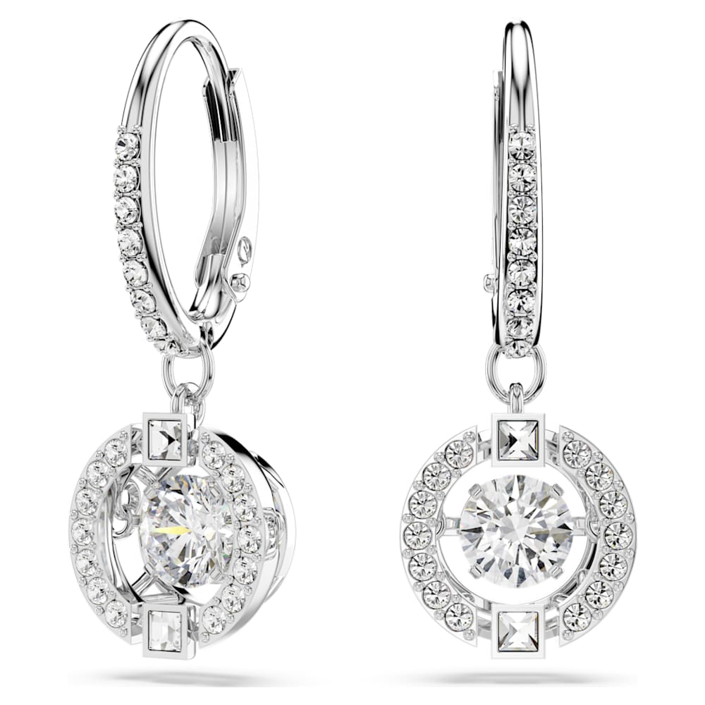 Una Drop Ohrhanger Rundschliff WeiB Rhodiniert Swarovski