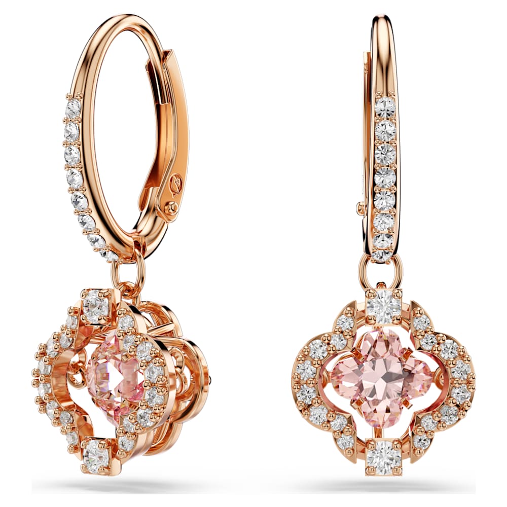 Una ドロップピアス, クローバー, ピンク, ローズゴールドトーン  