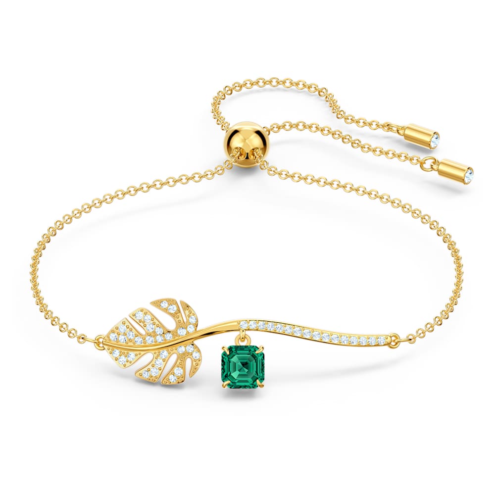 Tropical bracelet, Green, Gold-tone 