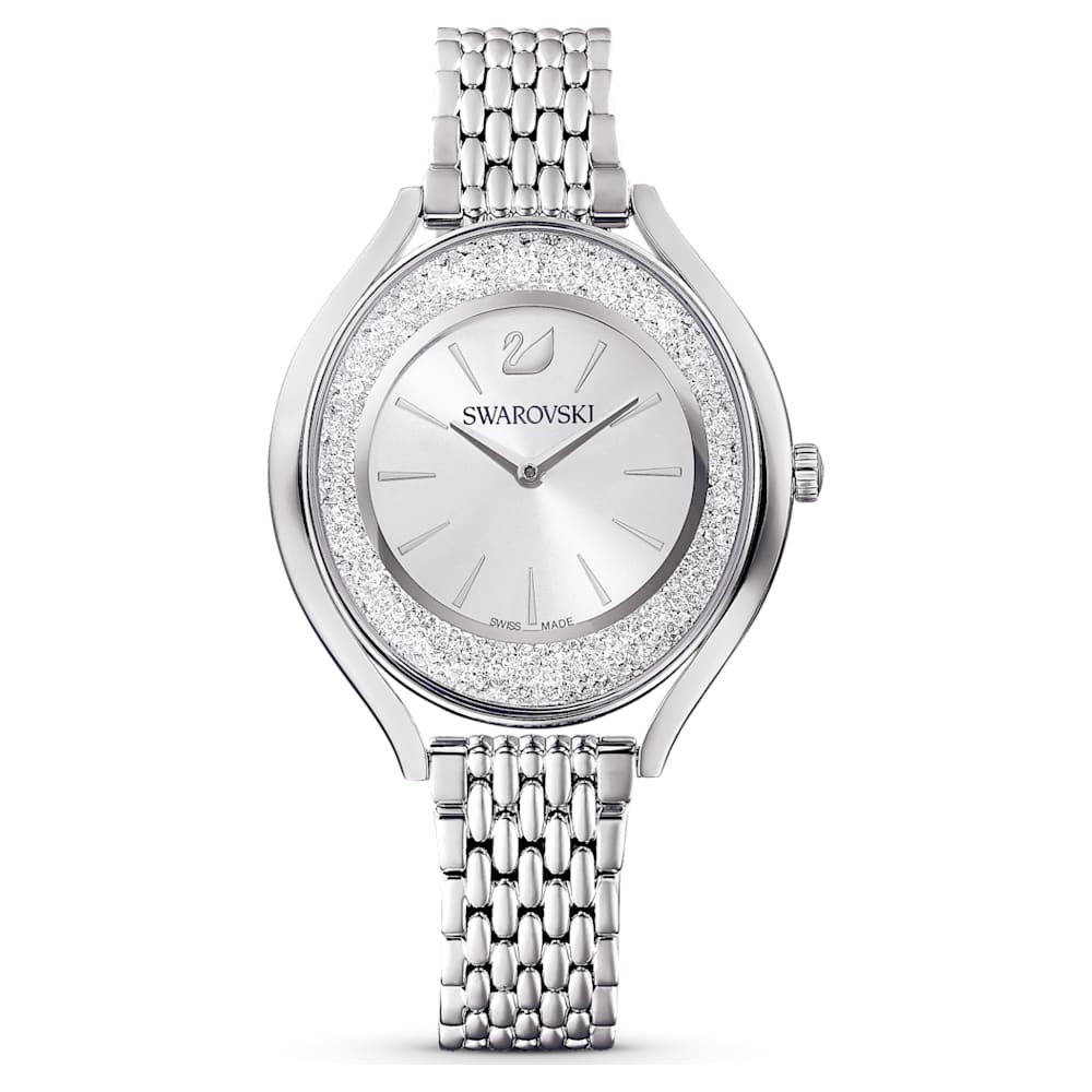 Crystalline Aura watch, Swiss Made, Metal bracelet, Silver tone 