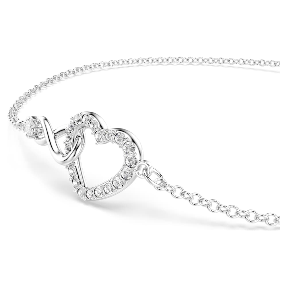 Swarovski Infinity bracelet, Infinity and heart, White, Rhodium plated