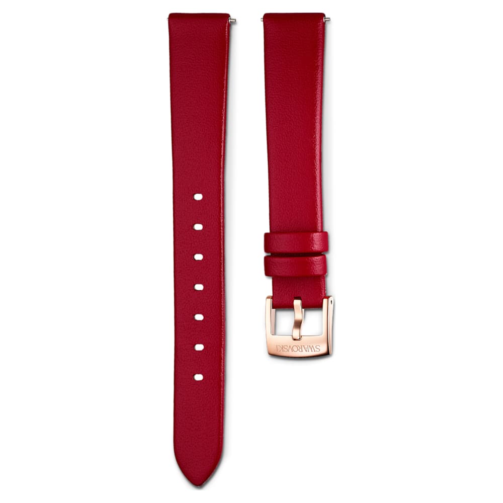 Correa de reloj 14mm, Piel, rojo, PVD tono oro Rosa | Swarovski