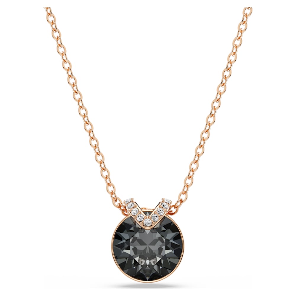 Bella V pendant, Round cut, Gray, 18K rose gold finish | Swarovski