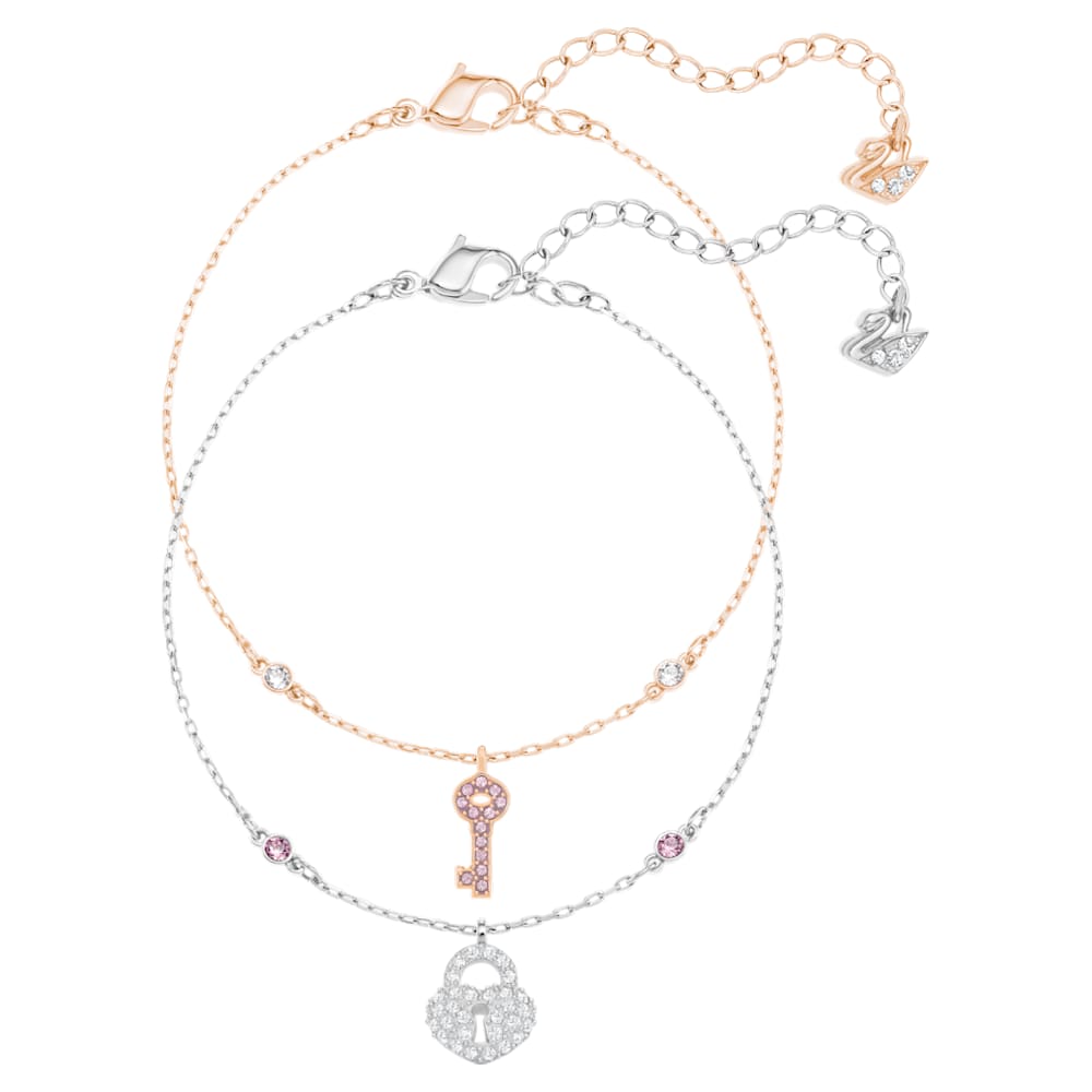 Crystal Wishes bracelet Set 2 Lock Pink Mixed metal finish