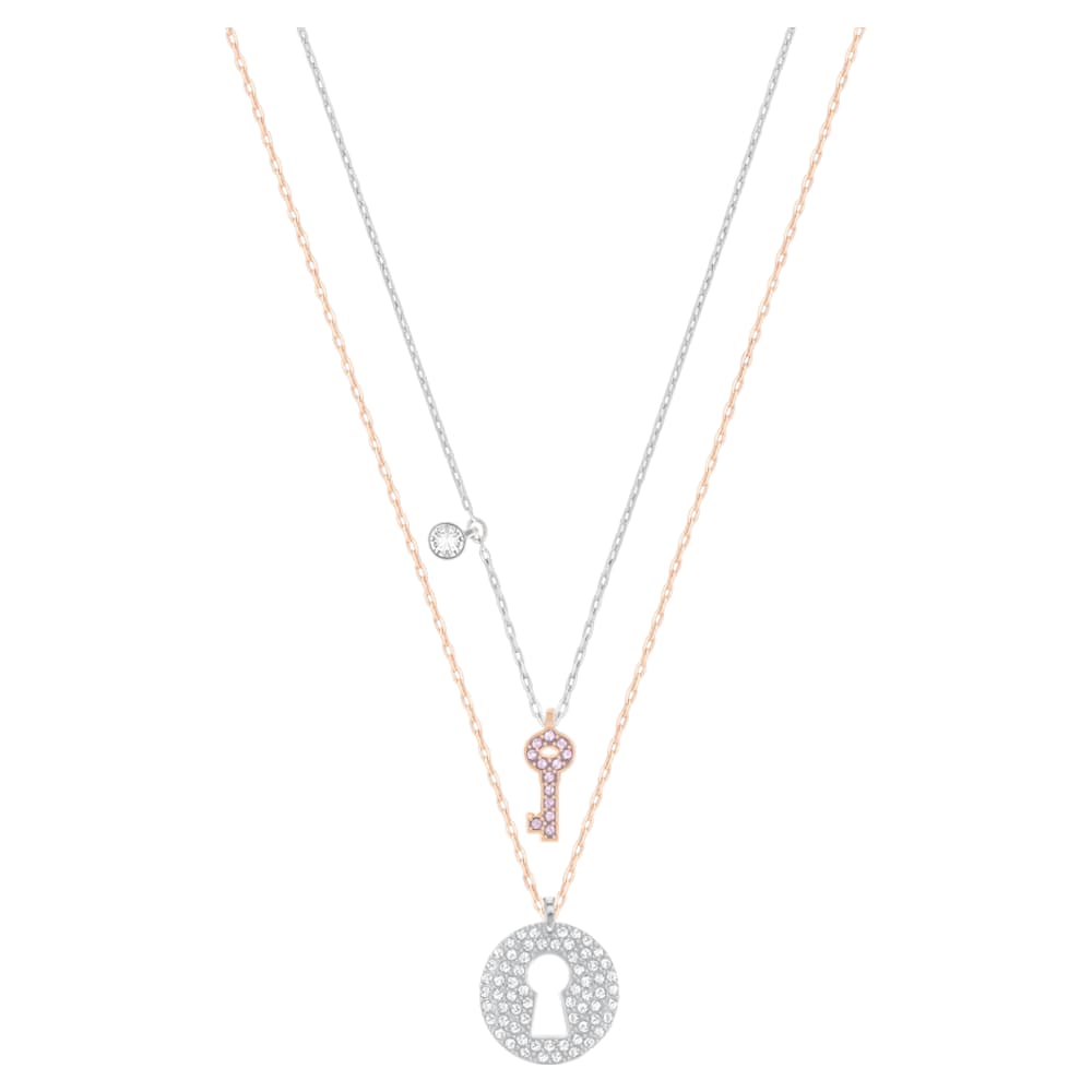 Crystal Wishes pendant, Set (2), Key, Pink, Mixed metal finish 