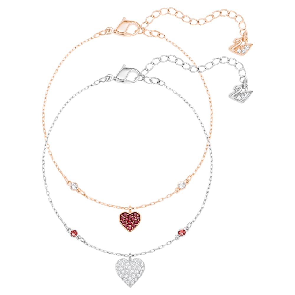 Brățară Crystal Wishes, Set (2), Inimă, Roșie, Finisaj metalic