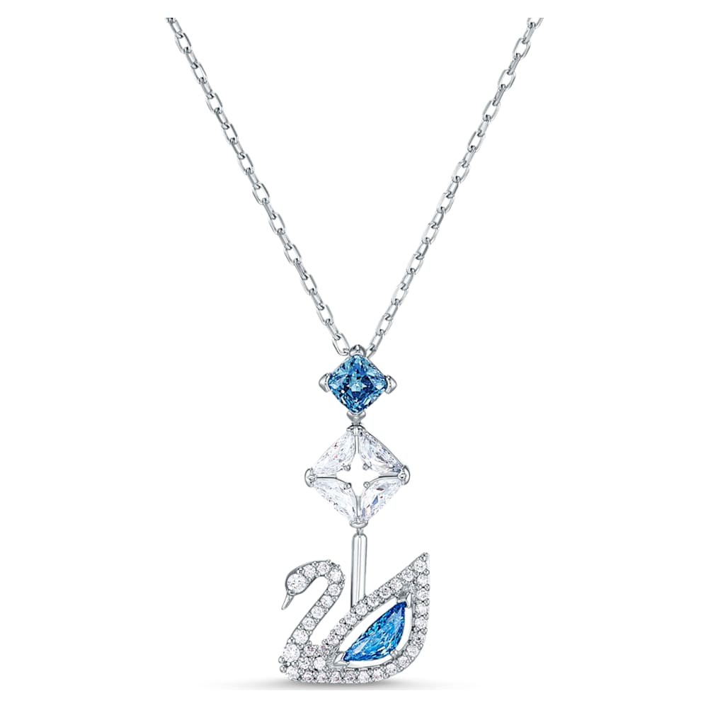 Dazzling Swan Y necklace, Swan, Blue, Rhodium plated