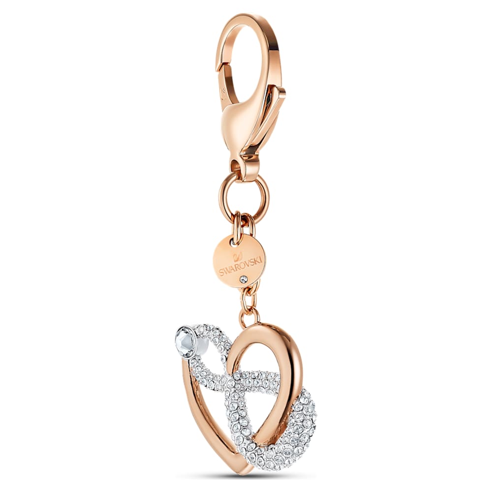 Infinite bag charm, Infinity and heart, White, Mixed metal finish