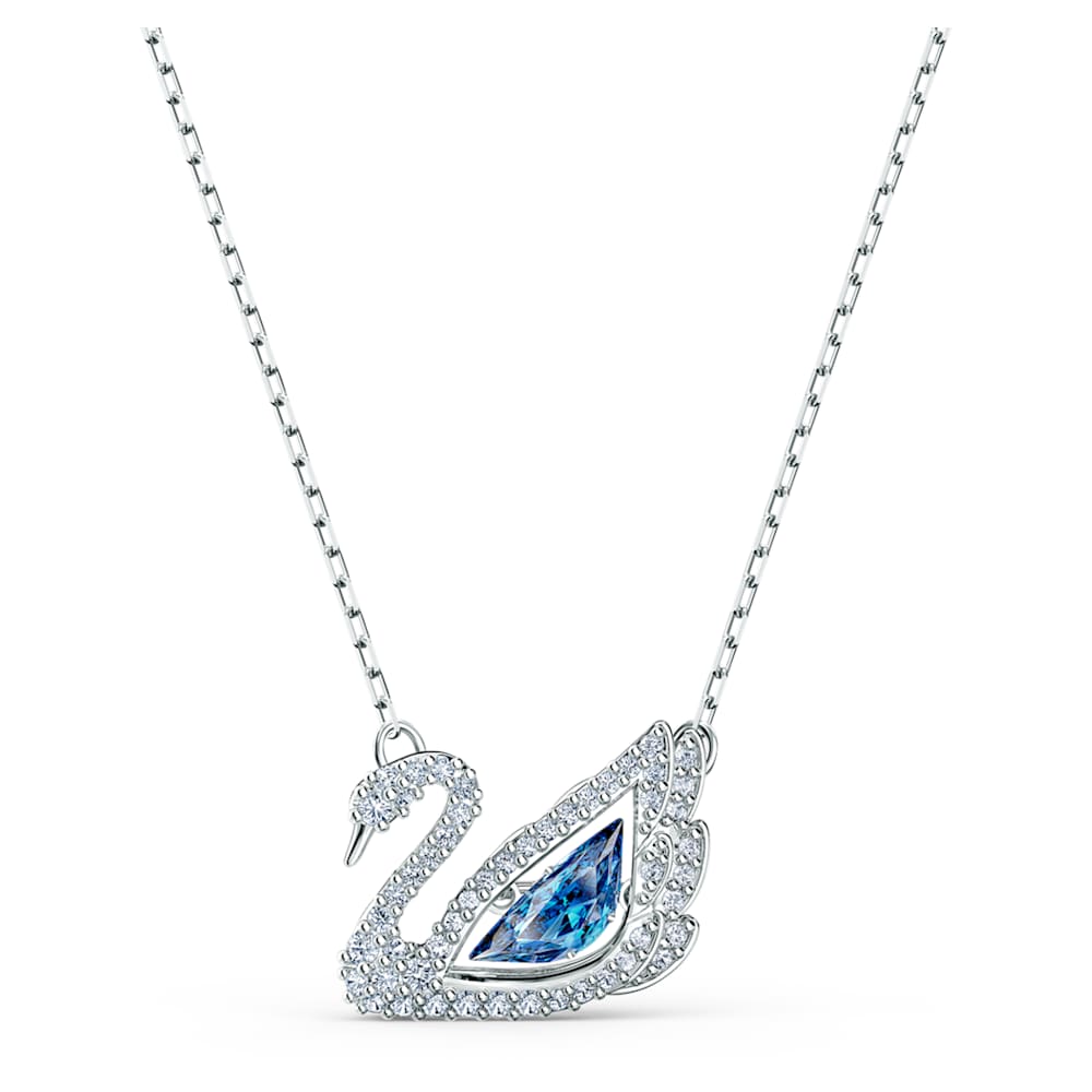 Swan necklace, Swan, Blue, Rhodium plated | Swarovski
