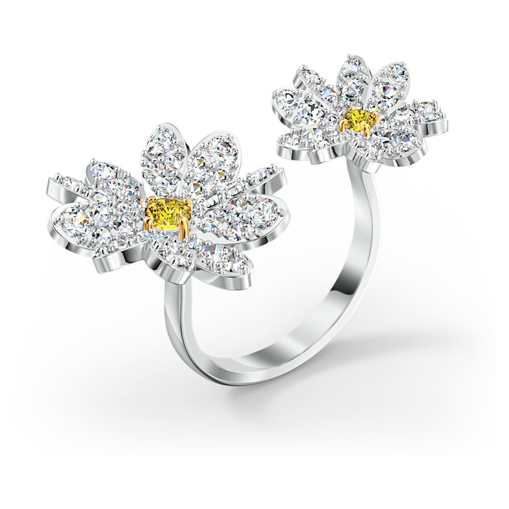 Eternal Flower open ring, Flower, Yellow, Mixed metal finish Swarovski