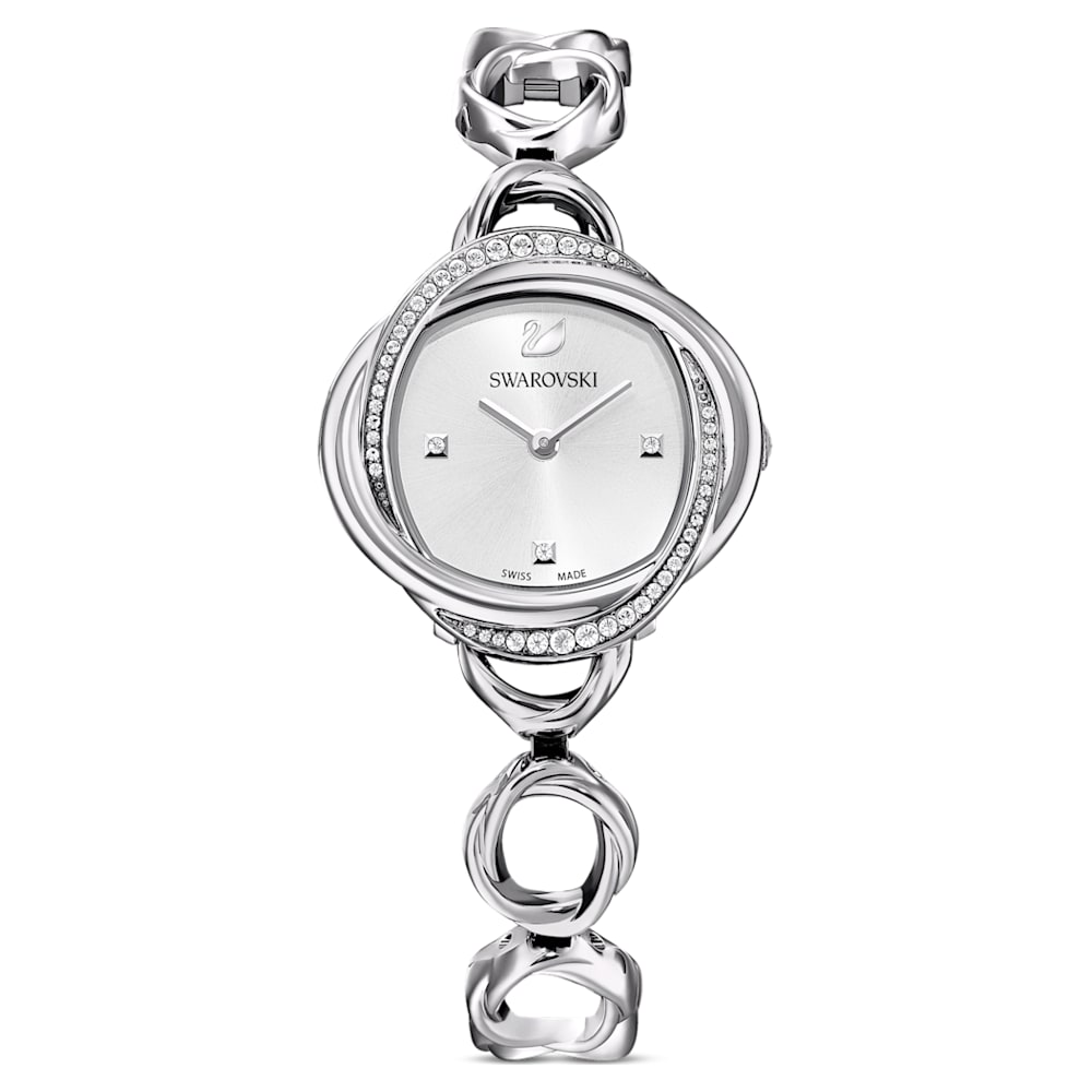 man Rustiek Grondig Crystal Flower watch, Swiss Made, Metal bracelet, Silver tone, Stainless  steel | Swarovski