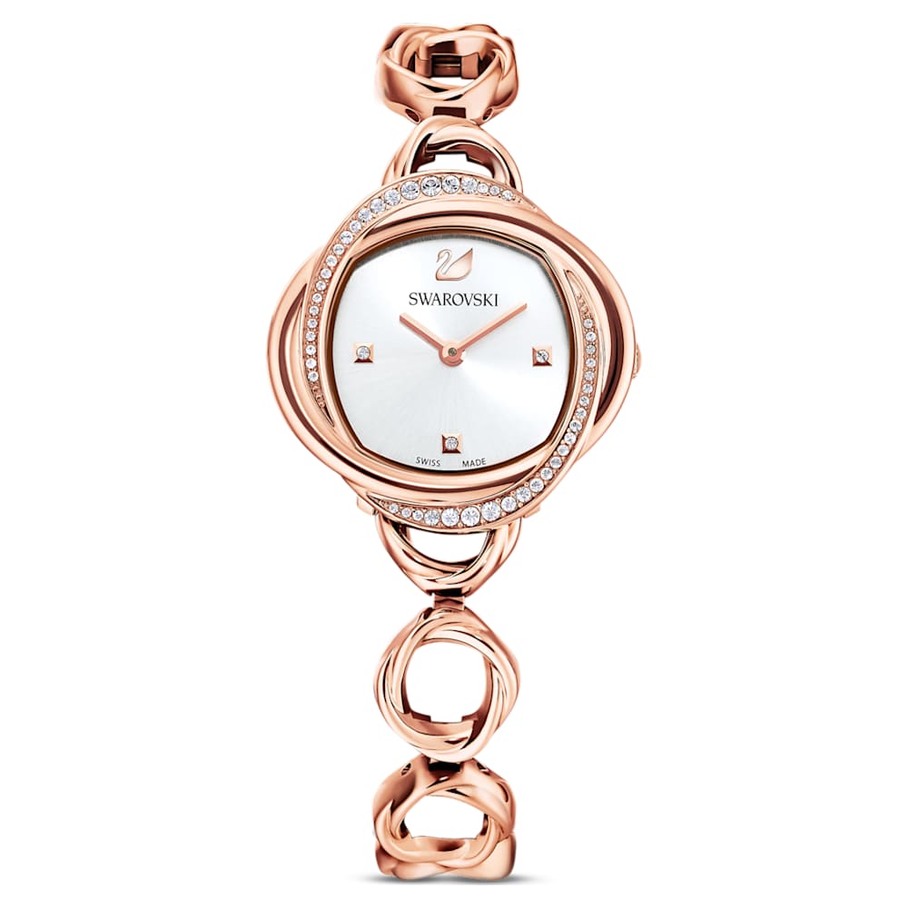 Crystal Flower watch, Swiss Made, Metal bracelet, Rose gold tone, Rose  gold-tone finish