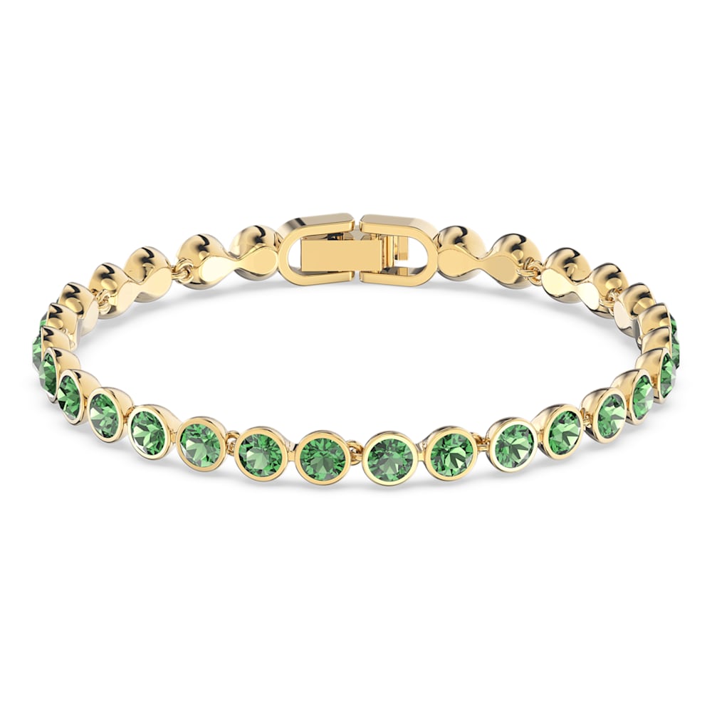 Tennis Bracelet, Green, Gold-tone plated